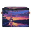 Honeybaby Storage Bins with Zipper Lid, Paris Tower Lidded Storage Baskets Boxes Foldable Organizer with Leather Handles for Clothes Closet Shelf