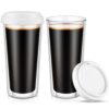 Honeydak 2 Pack 16 oz Double Walled Glass Coffee Mugs with Silicone Lids Clear Insulated Drinking Cups Reusable Glass Iced Coffee Cups for Home Office and Travel