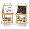 HONEY JOY Art Easel for Kids, 3-in-1 Double-Sided Wooden Toddler Easel w/Magnetic White Board & Chalkboard, Paper Roll, 2 Storage Bins, Painting Dry Erase, Kids Easel for Boys Girls Aged 3+ (Natural)