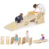 HONEY JOY Climbing Toys for Toddlers, 6 in 1 Wooden Triangle Set, Double Side Ramp & Climber, Seesaw, Step Stool, 2-Piece Learning Indoor Montessori Climbing Ladder Gym for Kids Boys Girls