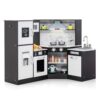 HONEY JOY Corner Kids Kitchen Playset, Modular Wooden Play Kitchen for Toddlers, Range Hood, Separated Washing Basin, Little Chef Pretend Toy Kitchen Set w/Lights and Sounds(Coffee)
