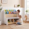 HONEY JOY Kids Bookshelf with Reading Nook Bench & 2 Cubbies