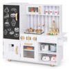 HONEY JOY Kids Kitchen Playset, Wooden Little Chef Pretend Play Kitchen Set w/Chalkboard & Water Dispenser, Lighted Stove, Storage Cabinet, Utensils, Play Kitchen for Toddlers, White + Golden