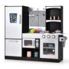 HONEY JOY Kids Kitchen Playset, Wooden Little Chef Pretend Toy Set, Microwave, Stove, Sink, Faucet, Storage Cabinet & Shelf, Curtain, Play Kitchen for Toddlers, Gift for Boys Girls 3+, Black