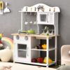 HONEY JOY Kids Wooden Kitchen Playset with Microwave, Sink, Stove & Oven, Cooking Accessories, Storage Shelf, Pretend Play Toy Kitchen Set, Gift for Boys Girls
