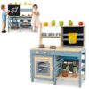 HONEY JOY Mud Kitchen, 2 In 1 Outdoor Play Kitchen for Toddlers & Grocery Store Pretend Play, Water Tank & Sink, Blackboard, Storage Bag & Basket, Double Side Wood Mud Table for Kids (With Blackboard)