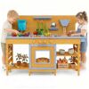 HONEY JOY Mud Kitchen, 44.5” Cedar Wood Pretend Play Kitchen for Toddler, Real Faucet w/Running Water, Sink, Accessories, Planter Box, Outdoor Kids Kitchen Playset for Garden Fun, Natural