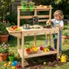 HONEY JOY Mud Kitchen, Fir Wood Mud Table Potting Bench for Kids Outdoor, Chalkboard, Flowerpots, Montessori Outdoor Play Kitchen for Toddlers, Children Backyard Furniture for Garden Patio, Natural