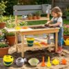 HONEY JOY Mud Kitchen, Fir Wood Outdoor Play Kitchen for Toddlers, Movable Tabletop, Chalkboard, Complete Garden Set, Pretend Play Montessori Children Backyard Furniture for Garden Patio, Natural
