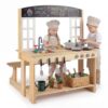 HONEY JOY Mud Kitchen, Fir Wood Outdoor Play Kitchen for Toddlers & Picnic Bench Set, Chalkboard, Sink, Cooking Accessories, Pretend Play Outdoor Mud Table for Kids Outdoors, Natural (Natural)