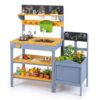 HONEY JOY Mud Kitchen with Planter Box and Running Water, Fir Wood Kids Potting Bench Mud Table, Water Tank & Chalkboard, Sensory Outdoor Play Kitchen for Toddler Girls Boys(Blue)