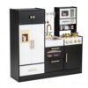 HONEY JOY Play Kitchen for Toddlers, Wooden Pretend Toy Kitchen Set w/Coffee Maker & Ice Maker, Microwave, Oven w/Lights and Sound, Storage Cabinet, Little Chef Kids Kitchen Playset, Black