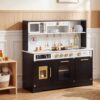 HONEY JOY Play Kitchen for Toddlers, Wooden Pretend Toy Kitchen Set w/Coffee Maker & Ice Maker, Microwave, Oven w/Lights and Sound, Cabinet, Little Chef Kids Kitchen Playset, Boys Girls Gift (Black)