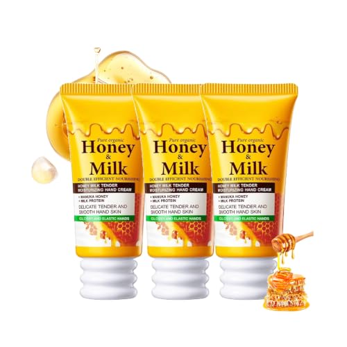 Honey Milk Hand Cream,3 Pack Moisturizing Hand Lotion for Dry Cracked Hands,Nourishing Hand Hydrating with Hyaluronic Acid,Softens Rough Skin,Non Greasy Daily Hand Care Set for Women/ 5.29 Oz