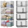 Hongtamoya 4-Tier Closet Organizers and Storage Basket with Divider, Foldable Closet Shelf Organizer System, Space-Saving Clothes Storage Drawer Organizer Bins for Wardrobe Cupboard, Black