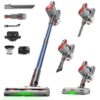 Honki Cordless Vacuum Cleaner, Powerful Stick Vacuum with Green Light Anti-Tangle Brush, Removable Battery, 6-in-1 Lightweight Handheld for Pet Hair, Carpet & Hard Floors, Red