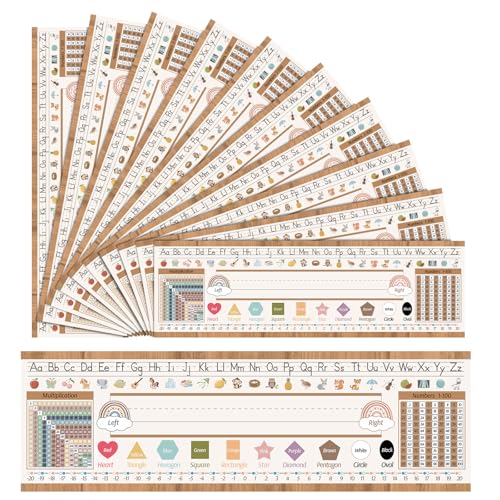 Honoson 40 Pcs Boho Retro Desk Name Plates for Classroom Back to School Student Desk Name Tags with Alphabet Number Line Ruler Nameplates Labels for Office First Day of School Teacher Supplies