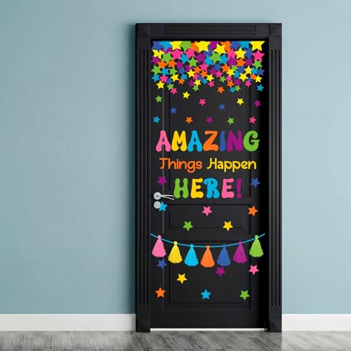 Honoson 50 Pcs Amazing Things Happen Here Classroom Door Decor Bulletin Board Set Motivational Door Decor Inspirational Welcome Cutout for Classroom Back to School Educational Activities