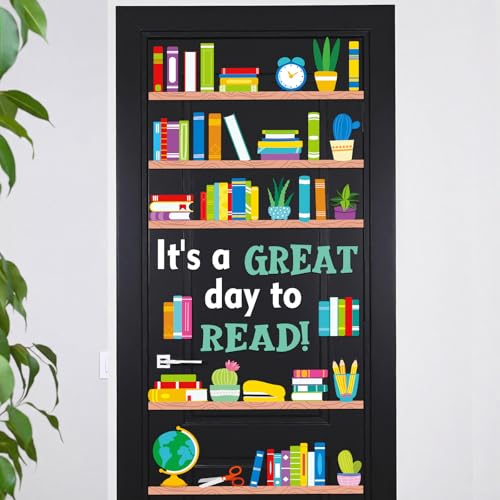 Honoson 50 Pcs Read Book Theme Classroom Door Decor Bulletin Board Set It's a Great Day to Read! Door Decor Back to School Cutout for Educational Activities