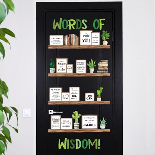 Honoson 50 Pcs Words of Wisdom Classroom Door Decor Bulletin Board Set Motivational Door Decor Greenery Inspirational Cutout for Classroom Back to School Educational Learning Activities