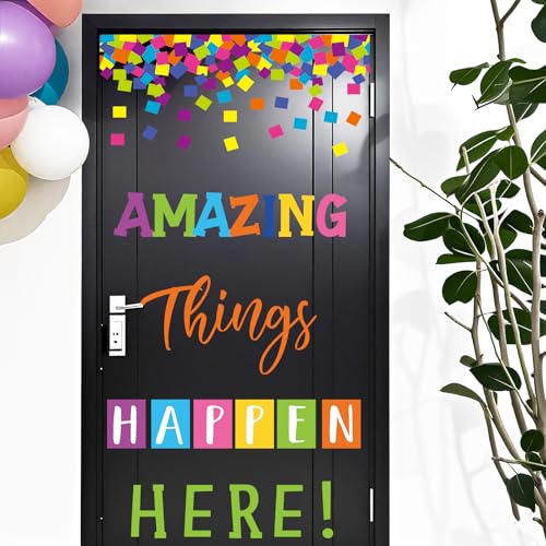 Honoson Amazing Things Happen Here Classroom Door Decor Bulletin Board Set Motivational Door Decor Inspirational Welcome Cutout for Classroom Back to School Educational Learning Activities