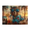 Honozo Tropics Palm Sunset Squirrel 500-Piece Wood Jigsaw Puzzle, Coastal Leisure Scene