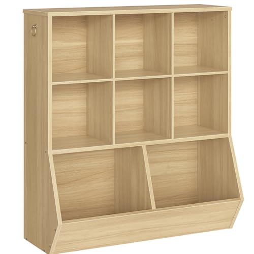 HOOBRO Kids Bookshelf, Toy Storage Organizer, Toy Organizers and Storage with 8 Cubicles, Bookcase Footboard, Bookshelf for Kids Room, for Playroom, Bedroom, Nursery, School, Natural NL35CW01G1
