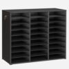HOOBRO Literature Organizer, 27 Compartments Wooden Mail Organizer, Countertop Literature Sorter with Adjustable Shelves for Home, Office, School, Student Mailbox for Classroom, Black BK27WF01