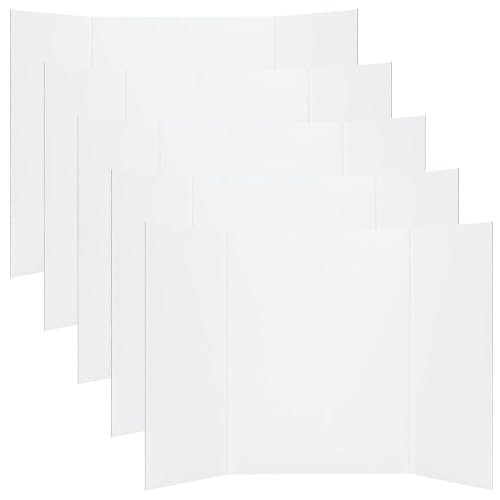 HOODANCOS 5pcs Trifold Poster Board White Corrugated Paper, 24x16 Inches Foldable Presentation Display Board with Smooth Bright Surface, Portable and Easy to Carry for Business Exhibitions