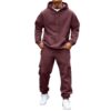 Hoodies For Men Fleece Pullover Cargo Sweatpants Sets Breathable Athletic Running Jogging Solid Color Suit With Pockets Casual Fall Winter Clothes Streetwear Travel Essentials(C-Wine,S)
