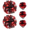 Hooshing 5PCS Black and Red Cheerleading Pom Poms and Hair Ties Pompoms