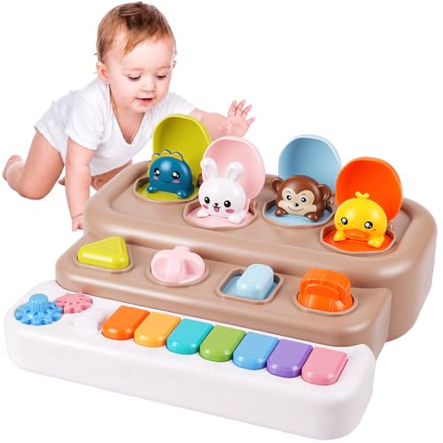 HOPANDOS Interactive Pop Up Animal Toy with Piano Keys, Music & Lights, Montessori Cause and Effect Toys for 3+ Year Old, STEM Fine Motor Skills Baby Toy for Infants 6-12 Months, Toddler Birthday Gift