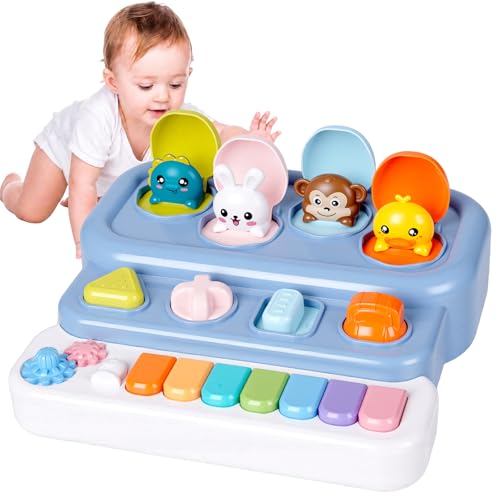 HOPANDOS Montessori Pop Up Animal Toy for Toddlers, Baby Musical Toy with Piano Keys & Lights, Interactive Cause and Effect STEM Learning Toy for Infants 6-12 Months, Birthday Gift for 1 2 3 Year Old