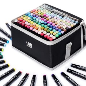Hopesky 168 Colors Alcohol Markers - Dual Tip Permanent Art Markers Set for Coloring Drawing Painting, Fine and Chisel Tip Alcohol Based Pens with Carrying Case for Adult Artists