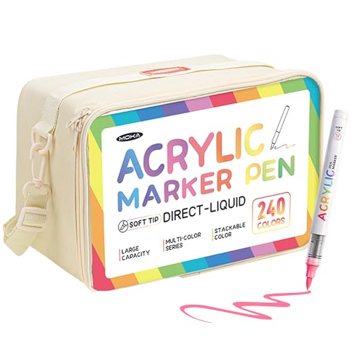 Hopesky 240 Colors Acrylic Paint Markers, Brush Tip Multi Surface Acrylic Paint Pens Set Perfect for Canvas, Wood, Stone, Fabric & DIY Crafts