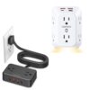HOPOW Black Flat Plug Extension Cord, 6 Ft Ultra Thin Power Strip & Outlet Extender with Night Light, 6AC&4 USB Ports(PD 20W), 1050J, White