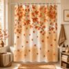 Horaldaily Fall Shower Curtain for Bathroom Watercolor Falling Maple Leaves Bath Burnt Orange Curtain Set Waterproof Fabric 72x78 Inch with Hooks