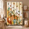 Horaldaily Fall Shower Curtain for Bathroom Watercolor Pumpkin Harvest Bath Burnt Orange Curtain Set Waterproof Fabric 72x78 Inch with Hooks