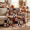 Horaldaily Halloween Flannel Blanket Throw,Grid Funny Face Pumpkin Cat Black Orange Hallowmas Soft Fuzzy Plush Cozy Fleece Blankets for Couch Sofa Bed Decor, Ideal Gifts for Kids Adults 40x50