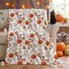 Horaldaily Halloween Flannel Blanket Throw, White Orange Jack-O-Lantern Pumpkin Soft Fuzzy Plush Cozy Fleece Blankets for Bed Sofa Couch Travel Camping, 50x60 Inches