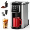 Horavie Single Serve Coffee Maker for K-Cup Pod and Grounds, Hot & Iced Coffee Maker, Strong Button Feature, 6 to 14oz Brew Sizes, 50oz Removable Reservoir, Fit 6.5" Mugs, Stainless Steel, Black