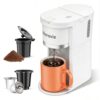 Horavie Small Single Serve Coffee Maker, Fast Brew One Cup Coffee Machine for K Cup Pod and Grounds, 6 to 12 oz. Brew Sizes, Coffee Machine with Descaling Reminder and Viewing Tank, White