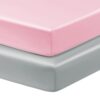 Horbaunal 2 Pack Satin Pack n Play Sheets, Blush Pink & Grey