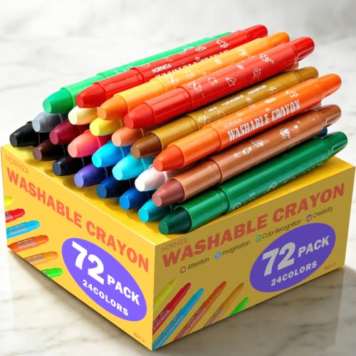 HORHIZA Twistable Silky Crayons, 3 Packs 24 Colors Washable Crayons, Non-Toxic Jumbo Art Drawing Crayon, Easy Grip Coloring Pen for Kids 3 and Up, Classroom & Birthday Gift for Boys and Girls