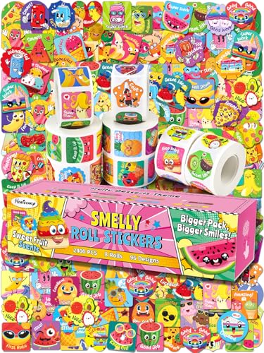 HORIECHALY 2400 Pcs Scratch and Sniff Stickers for Kids and Children, 8 Rolls Smelly Reward Stickers, Bulk Scented Motivational Incentive Stickers for Teachers,Classroom, Home, School Supplies, Crafts