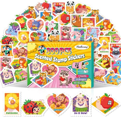 HORIECHALY 300 Scented Stamp Stickers for Kids, Scratch and Sniff Reward Stickers,Non-Toxic Incentive Smelly Stickers for Classroom&Family Reward, Party Favors, Journaling & Travel Activities