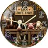 Horse Wall Clock, Farm Rustic Cow Pigs Summer Brown Non Ticking Wall Clock for Kitchen Dining Room Apartment Dorm Room Decor 11.6x11.6 Inches