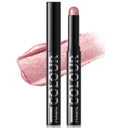 HOSAILY Rose Pink Cream Shimmer Eyeshadow Stick, Satin Gloss Subtle Metallic Eye Crayon Shadow for Women, Multi Use Waterproof Smudge Proof Glitter Eye Brightener Highlighter Pencil Everyday Makeup