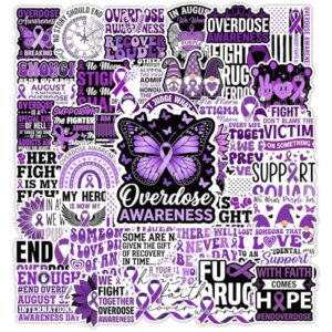 HOSALA (55Pcs) Overdose Awareness Sticker Pack, Motivational Sober Recovery Overdose Awareness Ribbon Sticker, Acddiction Recovery Gift, Sobriety Decor for Laptop Tablet Water Bottle Helmet Vehicles