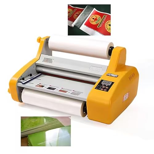 Hot Cold Laminating Machine, 1.5m/min Doubel Side Cold Hot Laminator with 4 Thick Rubber Rollers, Adjustable 0-140℃ Temperature and Pressure, 330mm Paper Input Width,3 Minu Warm-up, for Photos